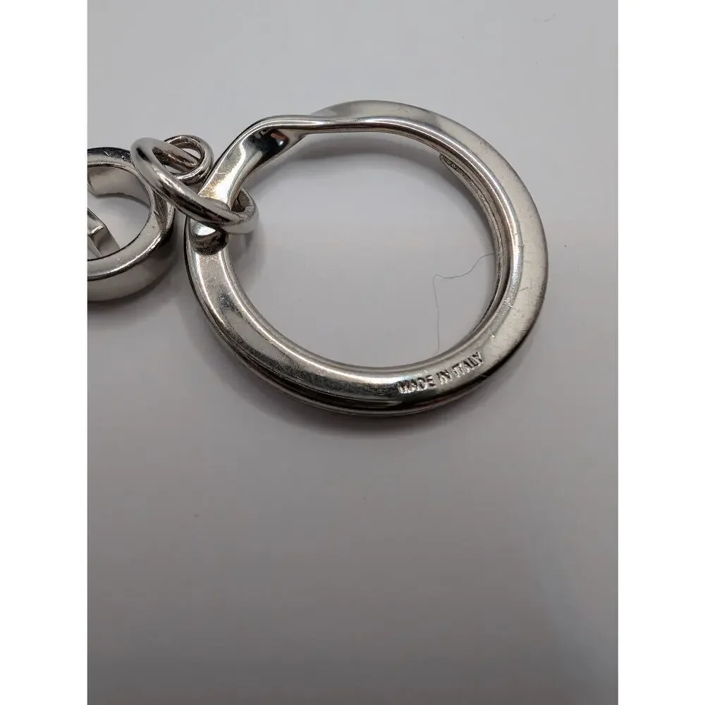 Gucci G Logo Key Charm Keychain Silver Tone Spring Gate Ring Italy